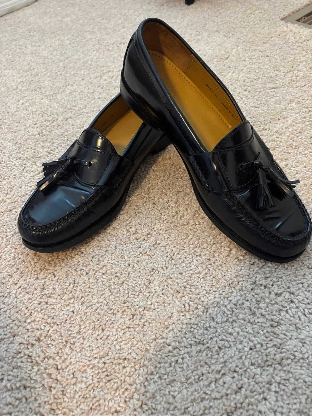Cole Haan Black Tassel Penny Loafers - Classic Slip-On Style size 9.5 D wide